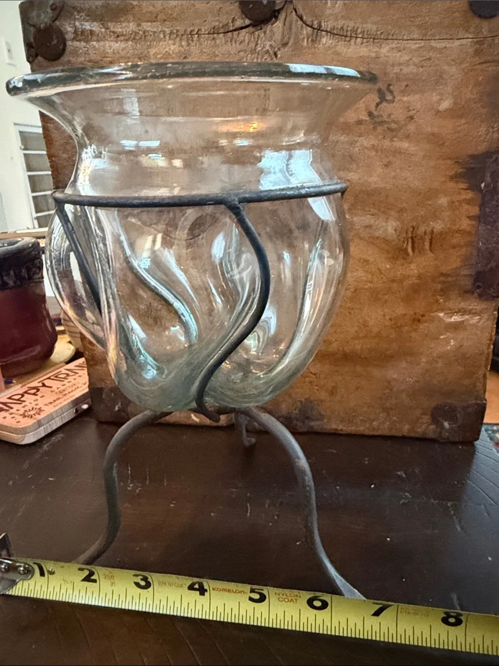 Encased Caged Wrought Iron Recycled glass vase or candle holder Vintage - Picture 11 of 11
